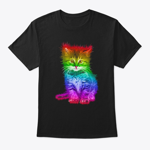 Funny Colorful Cat's Head Pop Art Style  Black T-Shirt Front