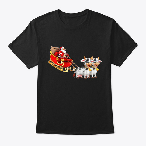 Cow Santa Sleigh Christmas Santa Claus Black T-Shirt Front