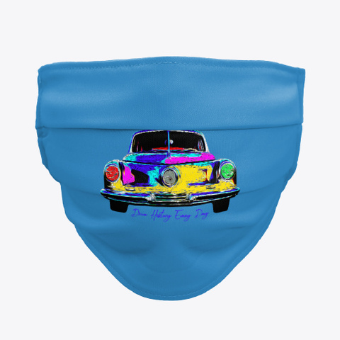 Classic Car Face Mask Denim Blue T-Shirt Front