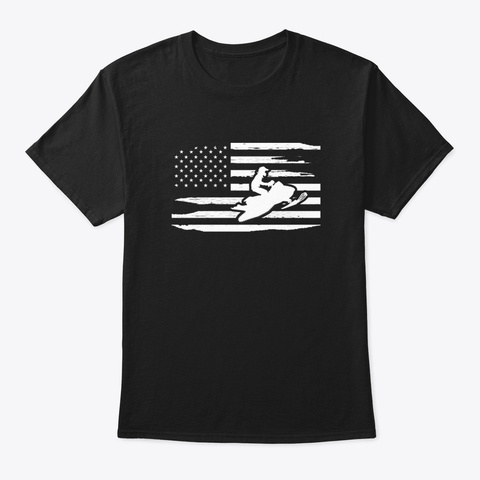 Snowmobile  And American Flag Black T-Shirt Front