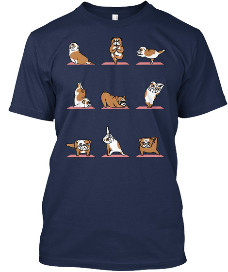 English Bulldog Yoga Tshirt Navy T-Shirt Front