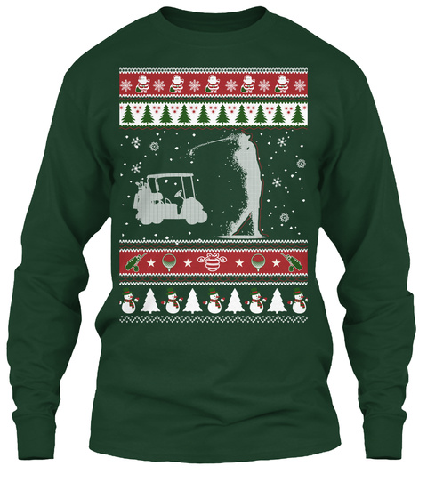 Golf   Ugly Christmas Sweater Forest Green T-Shirt Front
