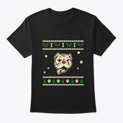 Christmas Bulldog Gift Black T-Shirt Front