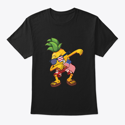 Dabbing Pineapple Us Flag 4 Th Of July Black T-Shirt Front