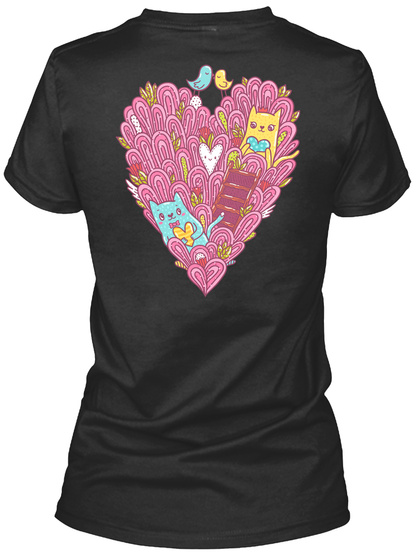 Valentine's Cats In Love Black T-Shirt Back