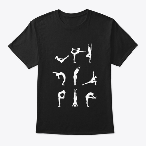 Yoga Positions Retro Meditate Fitness Gi Black T-Shirt Front