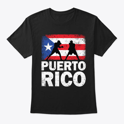 Puerto Rico Flag Boxing Gloves Vintage Black T-Shirt Front