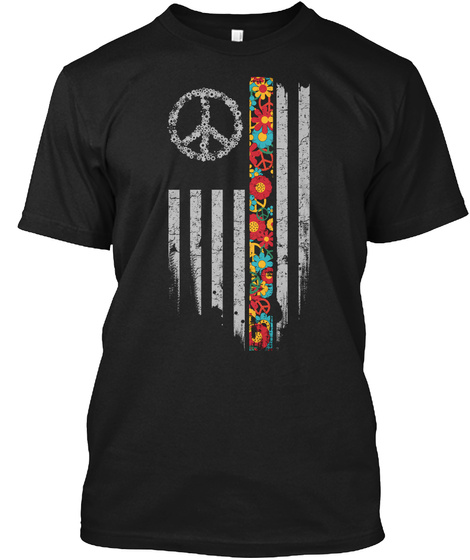 American Hippie Chick Flag Quote Clothes Black T-Shirt Front