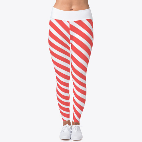 Women's Red Candy Cane Stripe Leggings   Standard T-Shirt Front