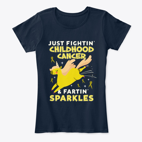 Childhood Cancer  Unicorn Farting New Navy Maglietta Front