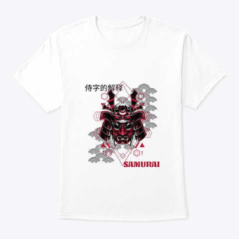 Japanese Samurai, Tsushima, Tattoo Style White T-Shirt Front