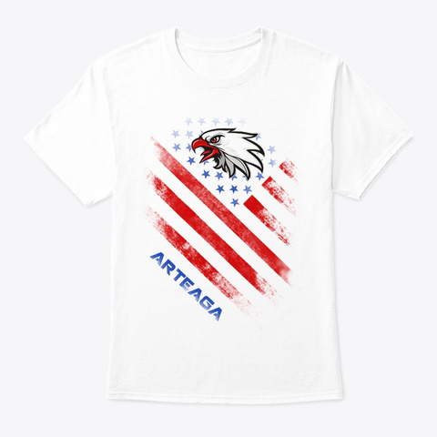 Arteaga Name Tee In U.S. Flag Style White T-Shirt Front