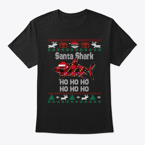 Ugly Christmas Sweater Santa Shark Black T-Shirt Front