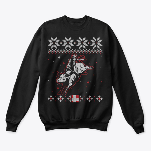 Bull Riding Ugly Christmas Sweater Black T-Shirt Front