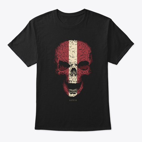 Skull Latvia Flag Skeleton Black T-Shirt Front