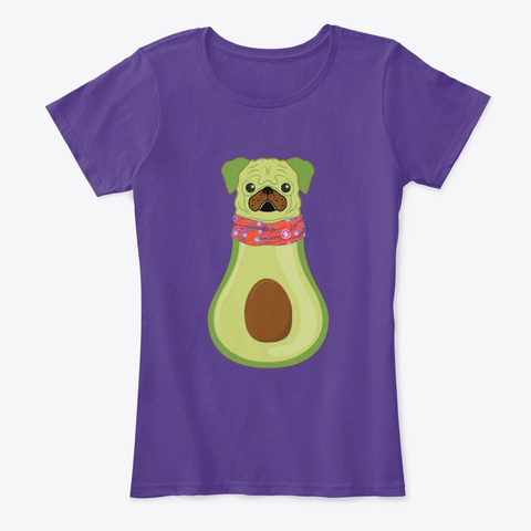 Avocado Lover Cute Pug Dog Gift Purple T-Shirt Front