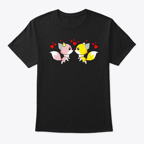 Foxes Kissing Black T-Shirt Front