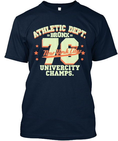 Athletic Dept. =Bronx= New York City University Champs. New Navy Maglietta Front