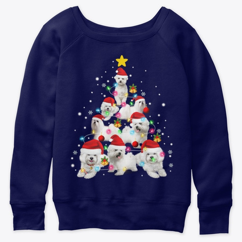 Maltese Dog Christmas Tree Funny Lover Navy  T-Shirt Front