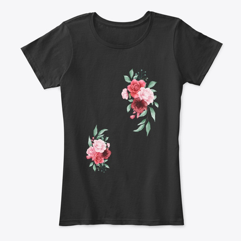 Ladies Flower T Shirt Black T-Shirt Front