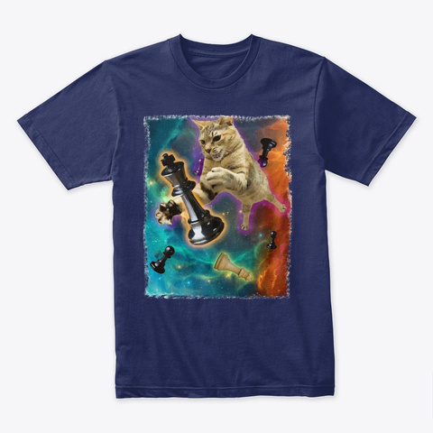 Cats In Space Chess Set Pieces Midnight Navy T-Shirt Front