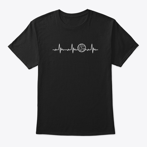 Volleyball Heartbeat For Volleyball Play Black T-Shirt Front