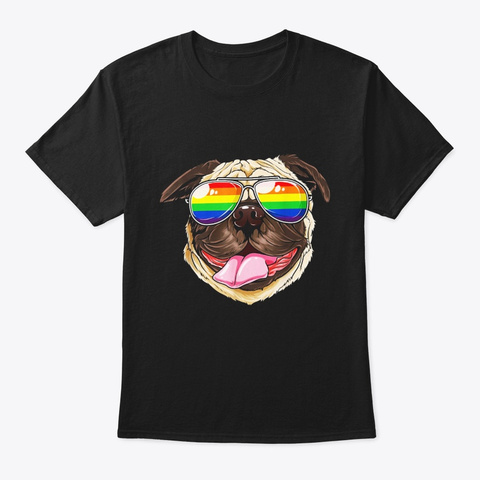 Pug Gay Pride Flag Sunglasses Lgbt T Black T-Shirt Front