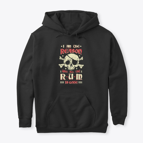 Rum Skull Gift Rum Drinker Pirate Black T-Shirt Front