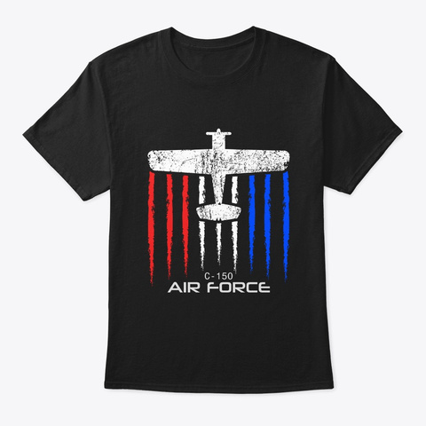 C 150 Airplane American Flag  Black T-Shirt Front