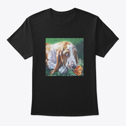 🎁 ✔️ Basset Hound Fine Art Painting 😍 Black T-Shirt Front