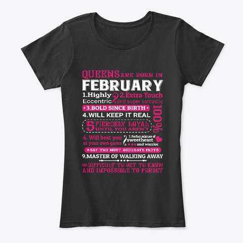 Birthday Shirt February Black T-Shirt Front