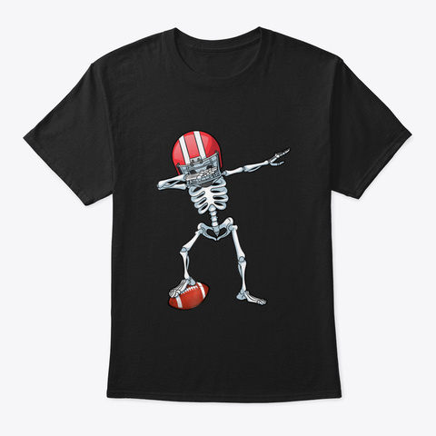 Dabbing Skeleton Football Halloween T Co Black Kaos Front