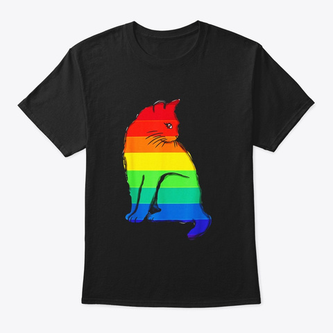 Gay Pride Rainbow Cat Lgbt T Shirt Black T-Shirt Front
