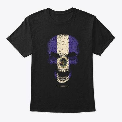 Skull El Salvador Flag Skeleton Black T-Shirt Front