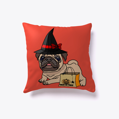 Witchy Halloween Pug Pillow Red T-Shirt Back