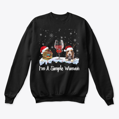 Book Wine Basset Hound Dog Christmas  Black T-Shirt Front
