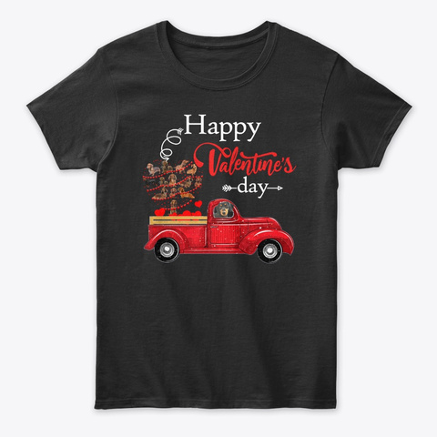 Happy Valentines Day Truck Dachshund Tee Black T-Shirt Front