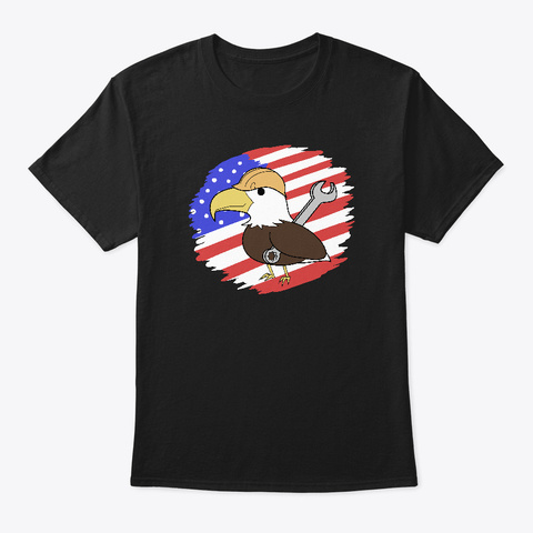 Us Flag Labor Day Cute Bald Eagle Black T-Shirt Front