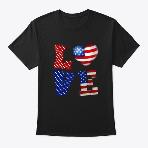 Love 4 Th Of July 2020 American Usa Flag  Black T-Shirt Front