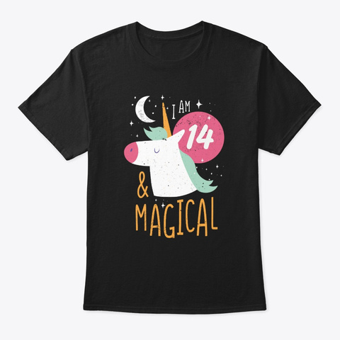 14th Birthday Girl Unicorn Gift Daughter Black T-Shirt Front