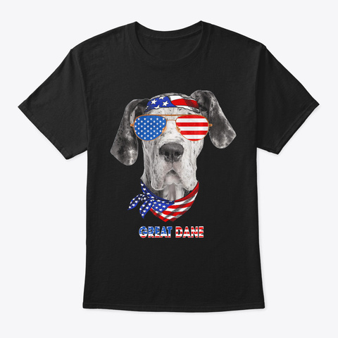 American Flag Shirts Great Dane Dog Love Black T-Shirt Front