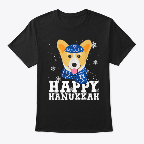 Happy Hanukkah Corgi Dog Funny Holiday Ugly Sweater T Shirt Black T-Shirt Front