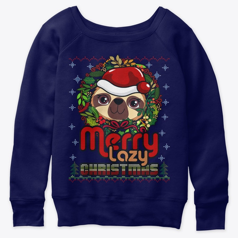 Christmas Boys Santa Hat Sloth Lover Tee Navy  T-Shirt Front