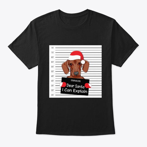  Cute  Santa Hat Dog Christmas T Shirt Black T-Shirt Front