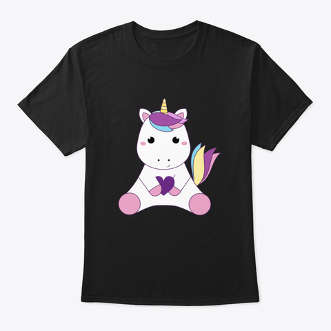 Baby Unicorn And Heart Black áo T-Shirt Front