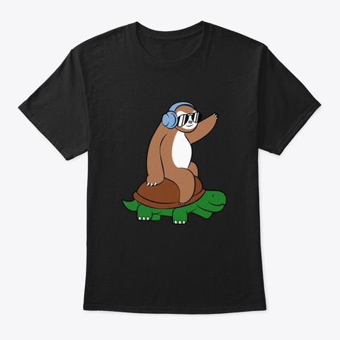Sloth Riding A Turtle Black Camiseta Front
