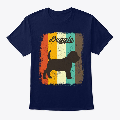 Beagle Retro 70s Vintage Dog Lover Gift Navy T-Shirt Front