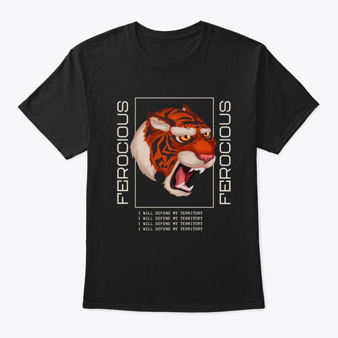 Ferocious Tiger Design Black T-Shirt Front