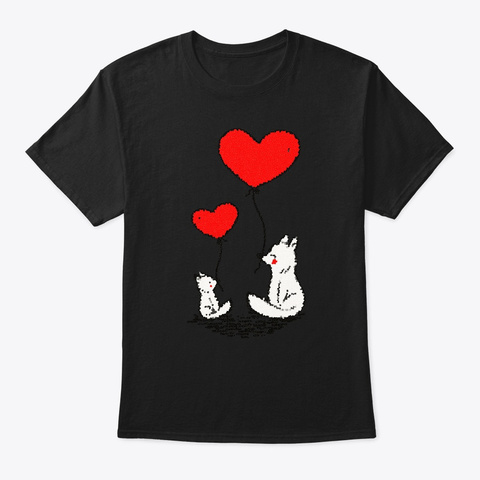Heart Balloons Foxes Black T-Shirt Front