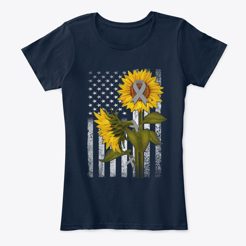 Brain Cancer American Sunflower Flag New Navy T-Shirt Front